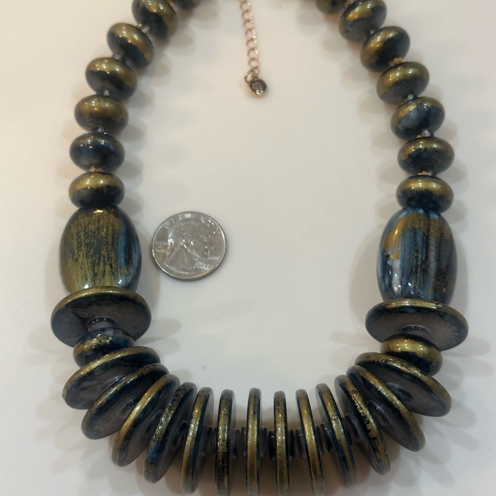 C1946 Chic Blue And Gold Disk Statement Necklace … - image 3